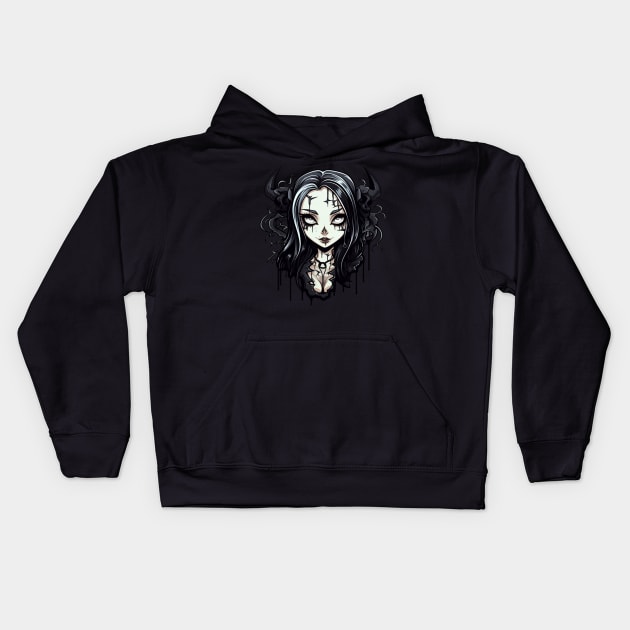 Goth Waifu Cat Girl Demon Kids Hoodie by Nightarcade